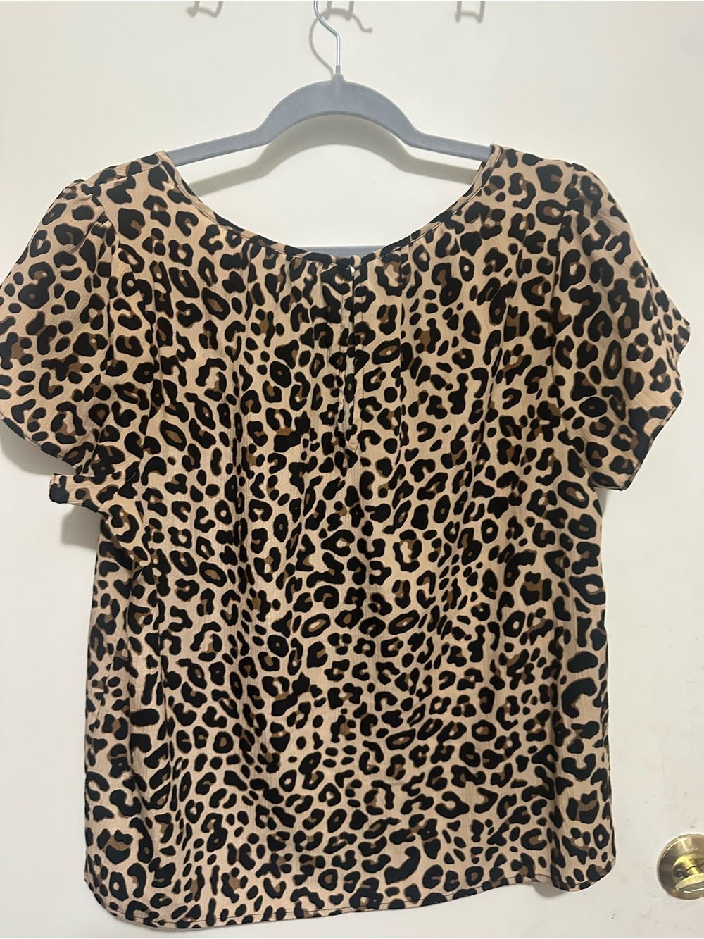 Nine West Leopard-Print Short Sleeve Top - Beige & Black
